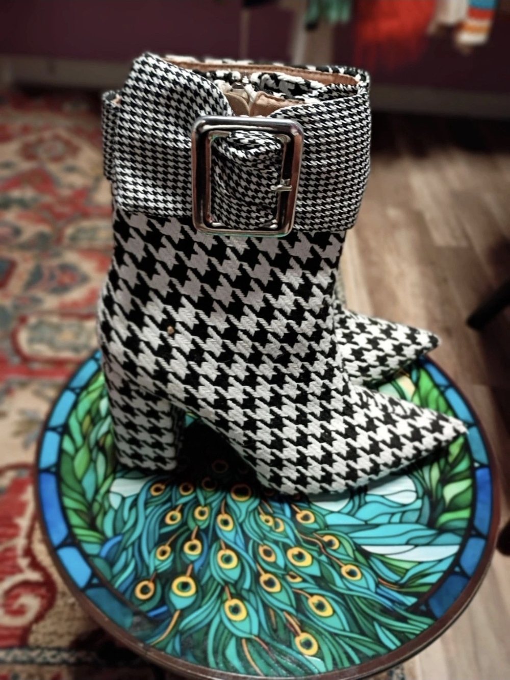 Houndstooth Ankle Boots - Black & White